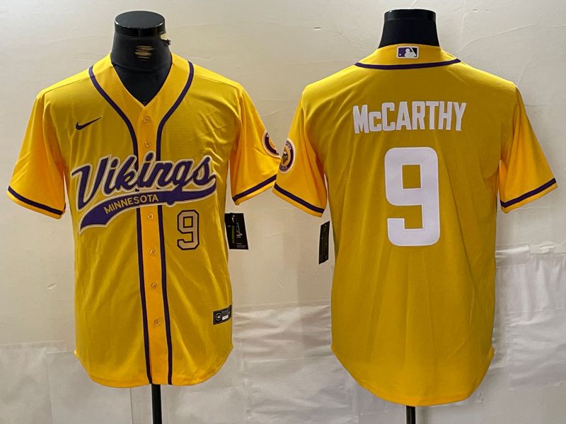 Men Minnesota Vikings 9 Mccarthy Yellow Joint Name 2024 Nike Limited NFL Jersey style 2